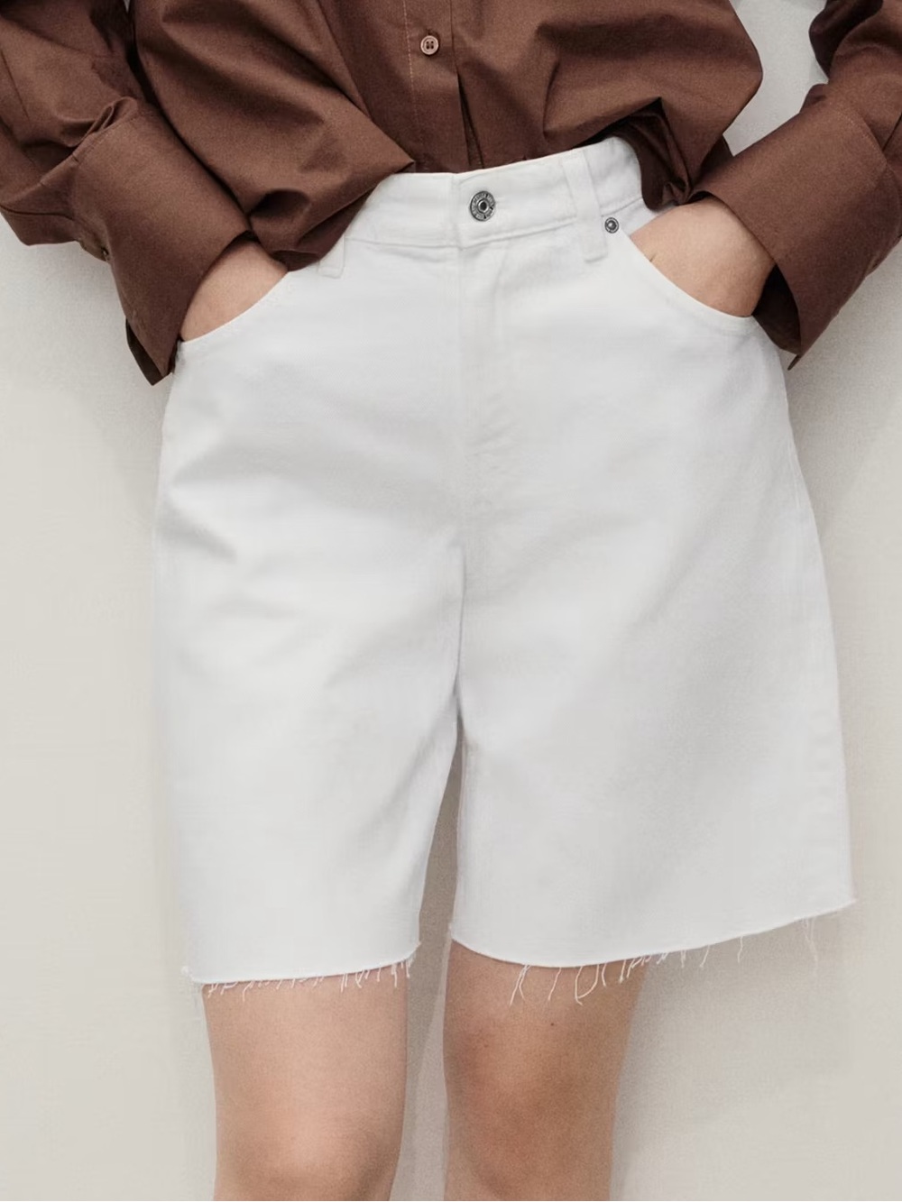 Mango White Frayed Hem Jorts